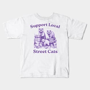 Support Your Local Street Cats, Retro, Vintage Raccoon, Nostalgia Kids T-Shirt